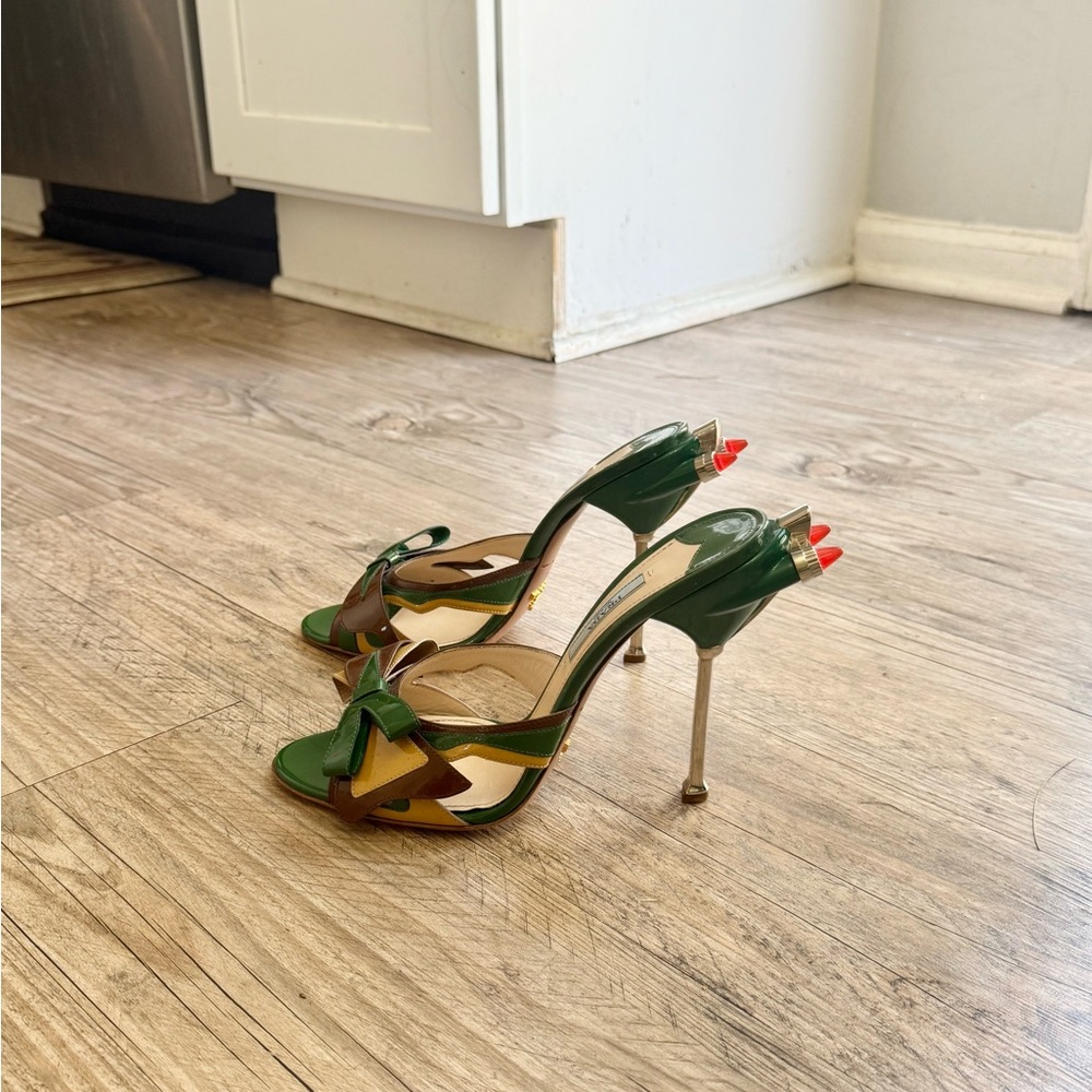 Prada 2012 Tail Light Runway Multi-Accent Stiletto Sandals with Bow Detail